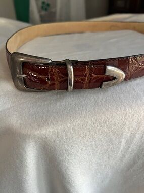Men's Brown Croc-Embossed Leather Belt with Silver Hardware